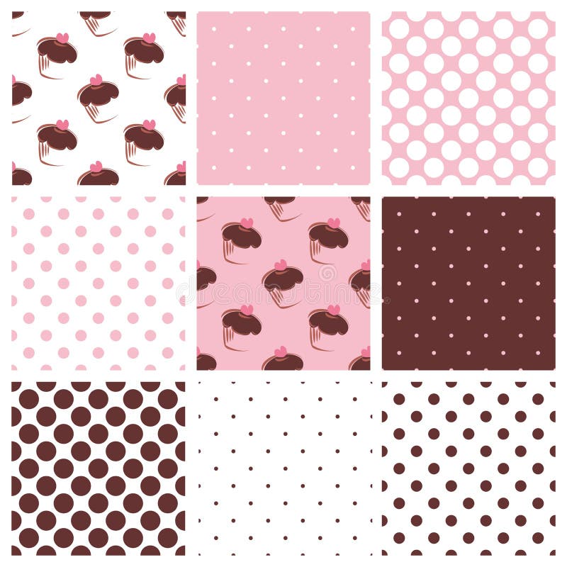 Le modèle de tuile a placé avec des petits gâteaux et des points de polka illustration de vecteur