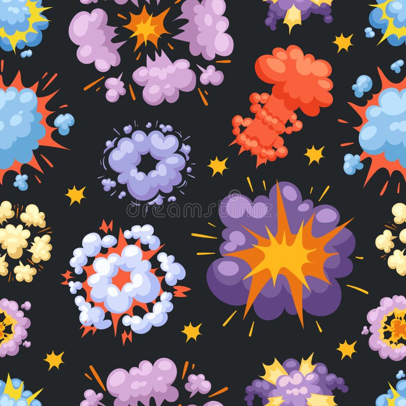 Le modèle sans couture d'effet de boom d'explosion de bande dessinée éclatent l'illustration de vecteur de flamme d'éclat illustration stock Le modèle sans couture d'effet de boom d'explosion de bande dessinée éclatent l'illustration de vecteur de flamme d'éclat illustration stock