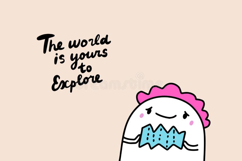 Le monde est à vous d'explorer l'illustration vectorielle dessinée à la main dans la bande dessinée man tenant une carte illustration libre de droits Le monde est à vous d'explorer l'illustration vectorielle dessinée à la main dans la bande dessinée man tenant une carte illustration libre de droits