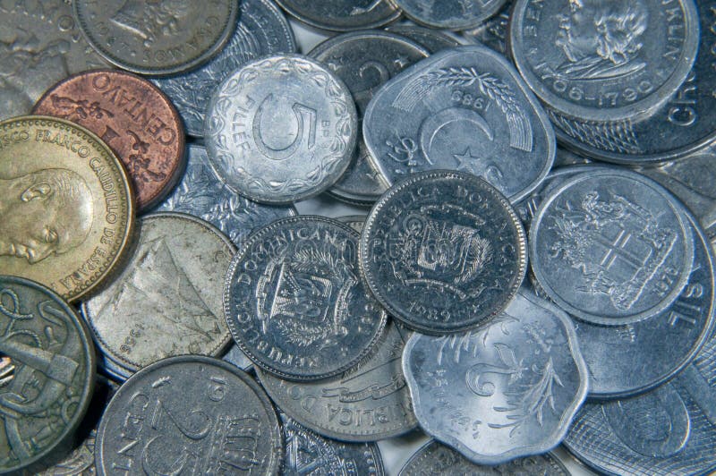 Close up of coins from around the world. Close up of coins from around the world
