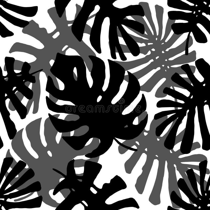 Le monstera tropical de jungle laisse à vecteur le modèle noir et blanc sans couture illustration stock