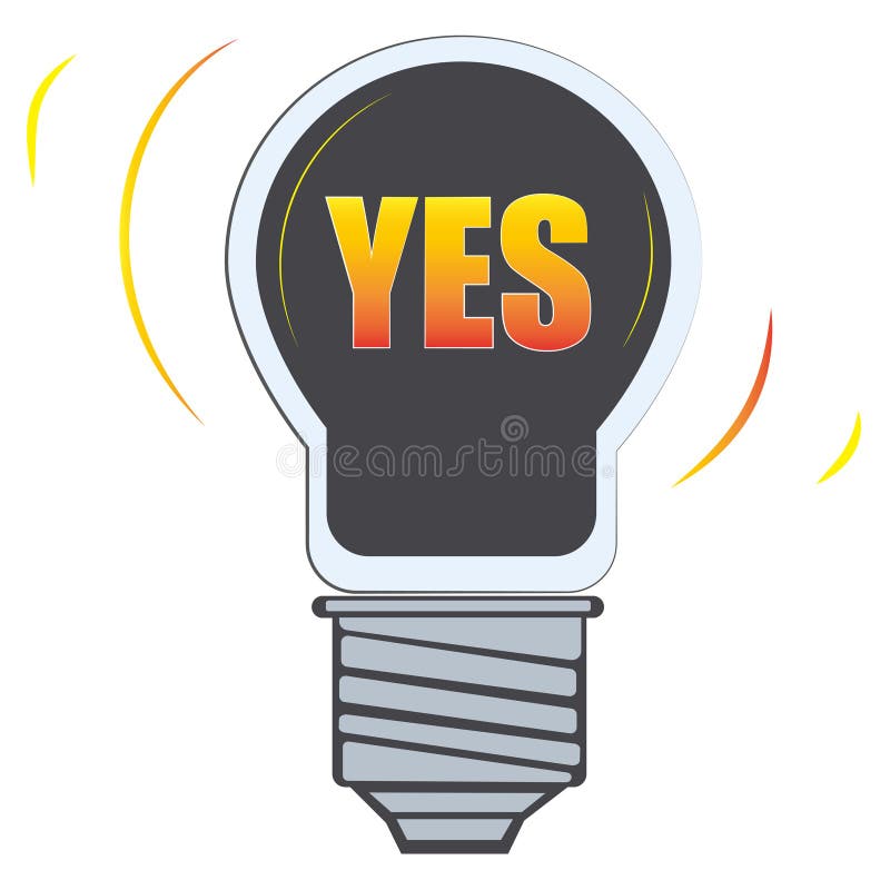 Le mot oui dans l'icône de vecteur de lumière de lampe illustration libre de droits Le mot oui dans l'icône de vecteur de lumière de lampe illustration libre de droits