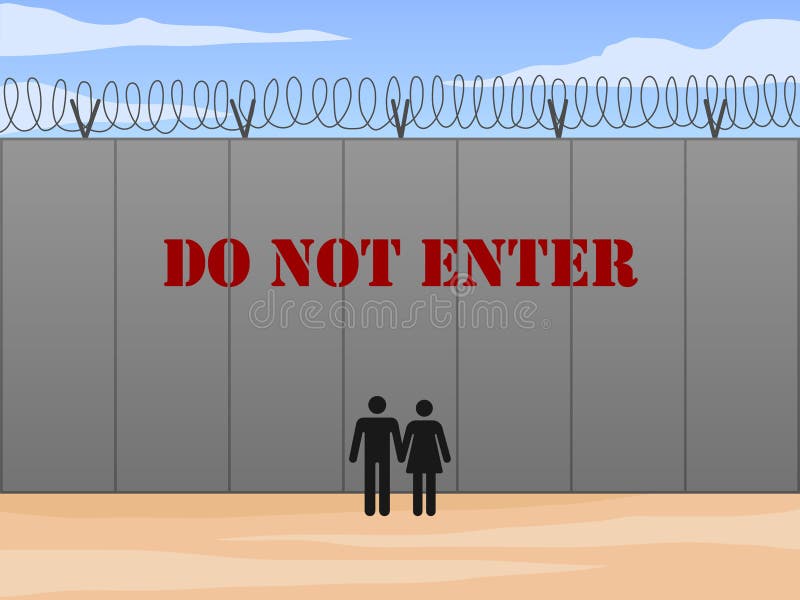 Le mur de frontière entre les Etats-Unis et le Mexique avec n'écrivent pas l'illustration anglaise de vecteur de connexion