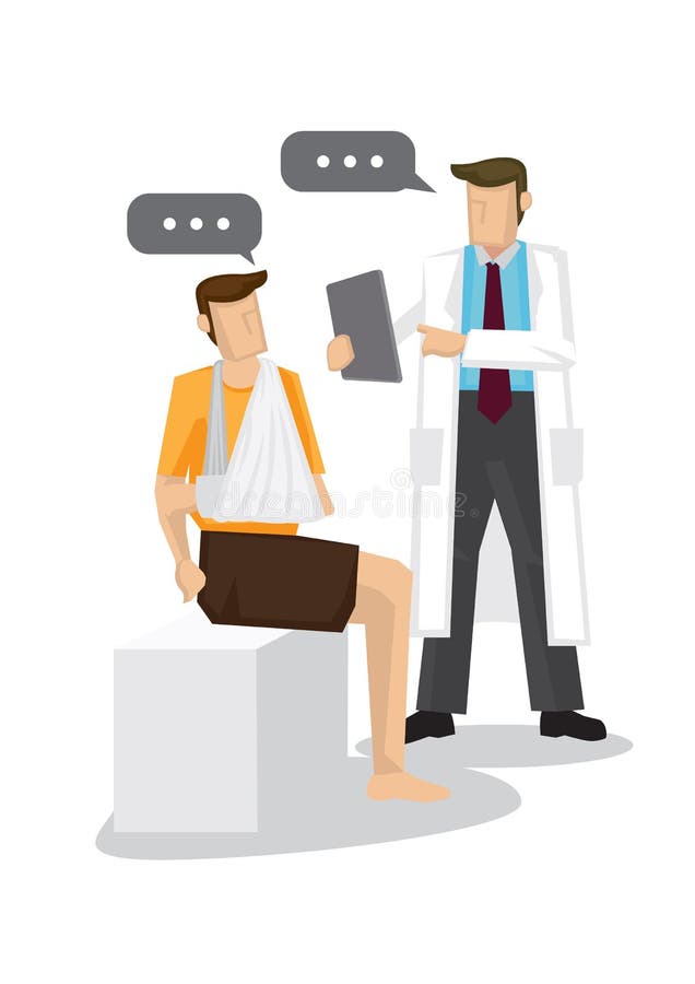Le médecin donne des conseils à son patient qui a la main blessée Concept de soins de santé et de soins médicaux illustration libre de droits Le médecin donne des conseils à son patient qui a la main blessée Concept de soins de santé et de soins médicaux illustration libre de droits
