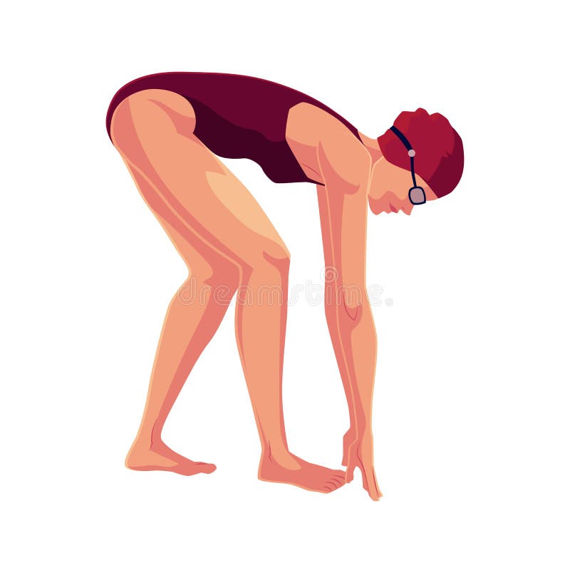 Le nageur féminin en position de départ, prête plongent et nagent illustration libre de droits Le nageur féminin en position de départ, prête plongent et nagent illustration libre de droits