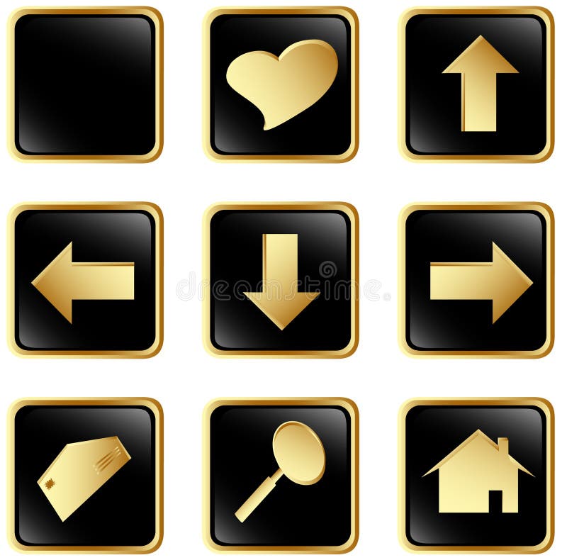 le noir boutonne le Web carré d'or illustration stock le noir boutonne le Web carré d'or illustration stock