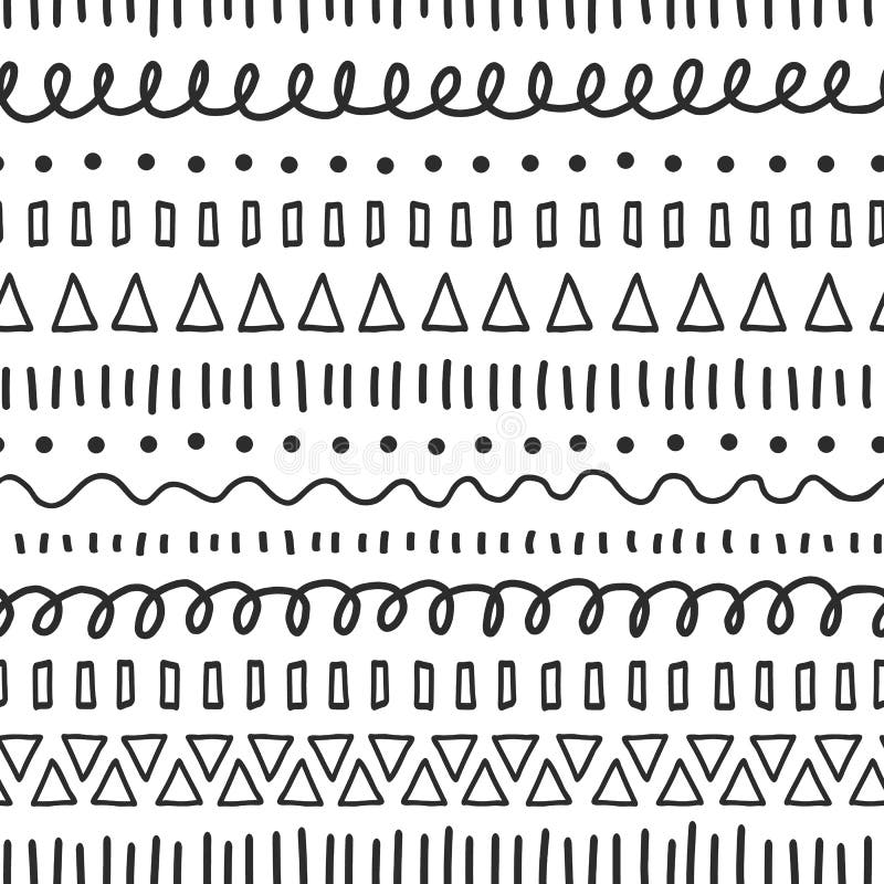Le noir gribouille le modèle sans couture de vecteur Motifs ethniques et tribals Courses tirées par la main de griffonnage, ligne illustration de vecteur Le noir gribouille le modèle sans couture de vecteur Motifs ethniques et tribals Courses tirées par la main de griffonnage, ligne illustration de vecteur