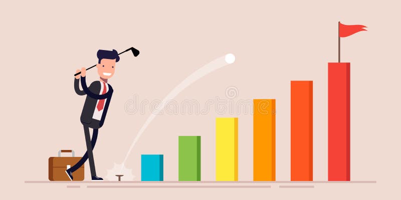 Le palle da golf felici di colpo dell'uomo d'affari del responsabile o dell'uomo d'affari vanno allo scopo sul grafico commercial royalty illustrazione gratis Le palle da golf felici di colpo dell'uomo d'affari del responsabile o dell'uomo d'affari vanno allo scopo sul grafico commercial royalty illustrazione gratis