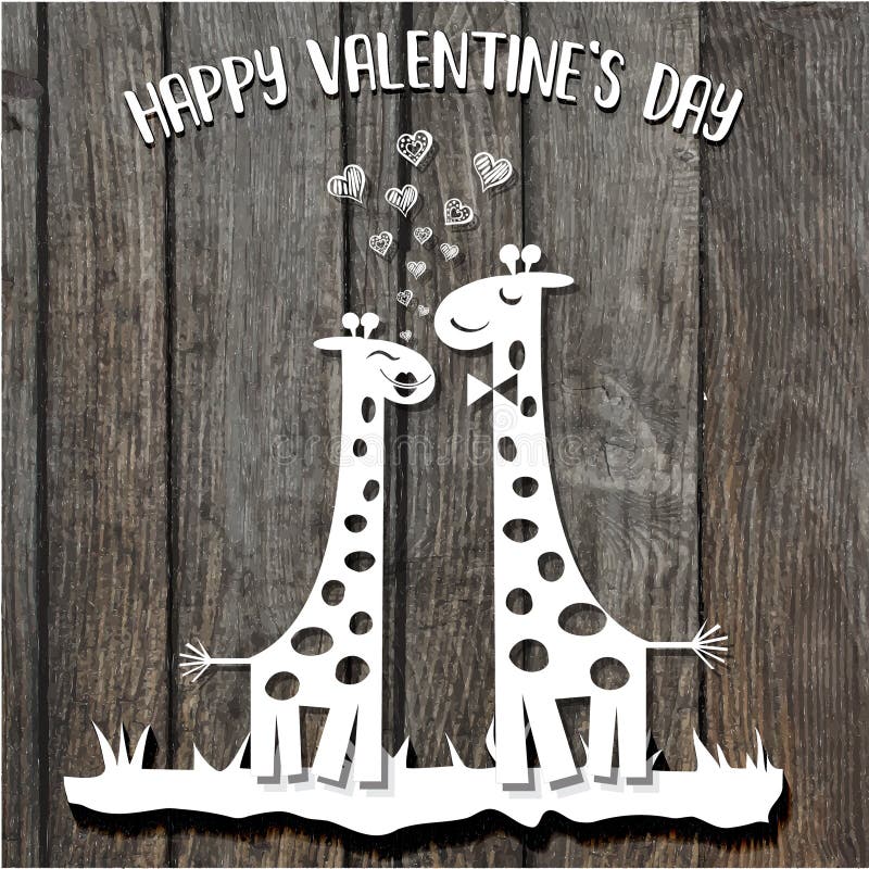 Le papier a coupé les girafes dans l'amour, carte de jour du ` s de Valentine sur le backg en bois illustration stock Le papier a coupé les girafes dans l'amour, carte de jour du ` s de Valentine sur le backg en bois illustration stock