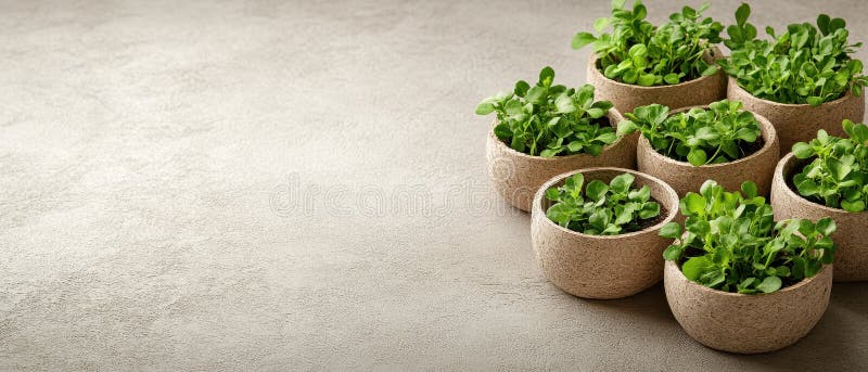 Le piante verdi crescono nei vasi. Piccoli giardini prosperano. L'agricoltura interna mostra il raccolto fresco. Coltivazione vege fotografie stock libere da diritti