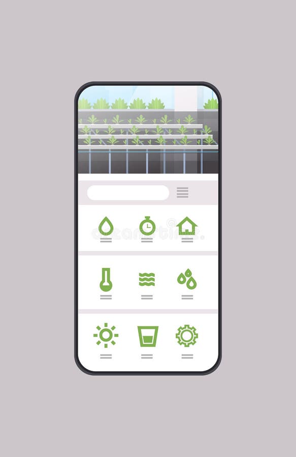 Le piante verdi idroponiche organiche di controllo dell'applicazione mobile astuta del sistema di coltivazione remano la serra de