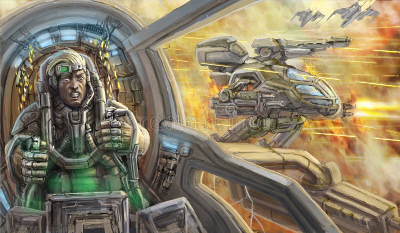 Le pilote du robot de combat combat Clipart (images graphiques) de la science-fiction illustration stock Le pilote du robot de combat combat Clipart (images graphiques) de la science-fiction illustration stock