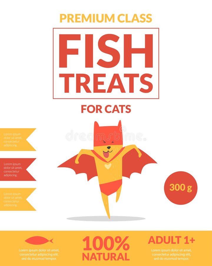Le poisson traite pour des chats que le calibre de bannière choie l'emballage alimentaire, le label, stigmatisant, carte d'identi illustration stock Le poisson traite pour des chats que le calibre de bannière choie l'emballage alimentaire, le label, stigmatisant, carte d'identi illustration stock