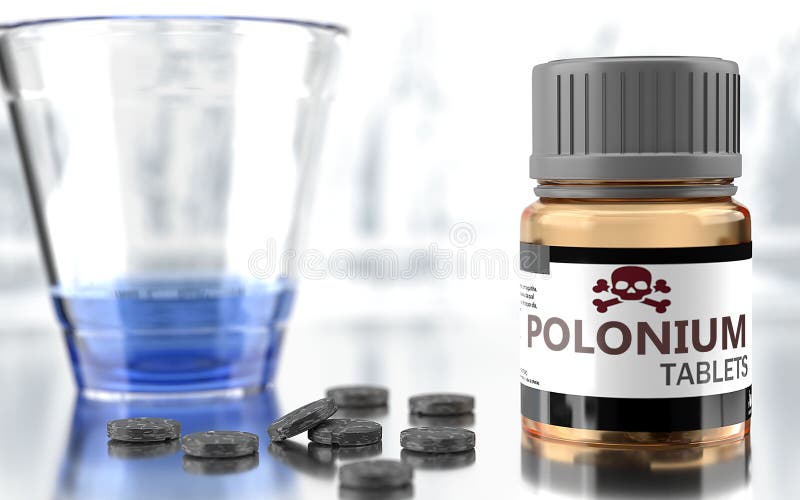 Polonium as harmful, negative and damaging aspect of life, unhealthy poison to the soul that affects people mind and body, harms mental health, symbolized as a bad medicine, 3d illustration. Polonium as harmful, negative and damaging aspect of life, unhealthy poison to the soul that affects people mind and body, harms mental health, symbolized as a bad medicine, 3d illustration