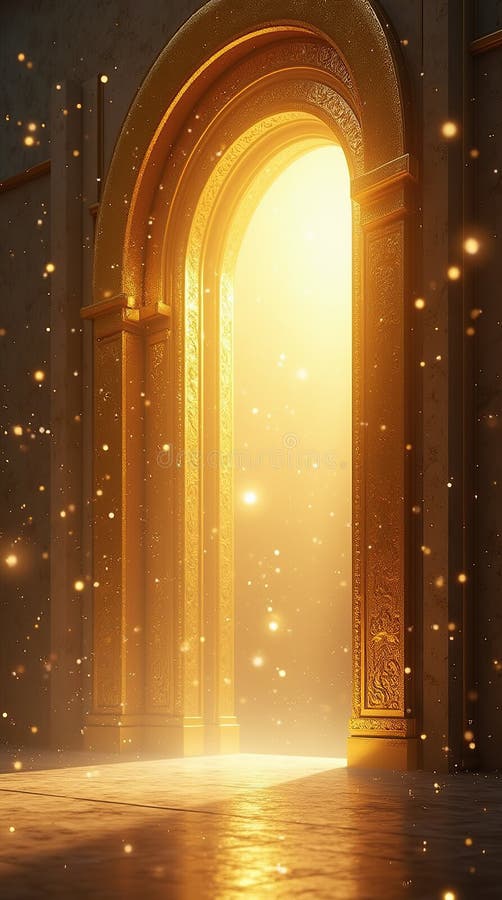 Le porte d'oro eterne si aprono al paradiso celeste illustrazione di stock