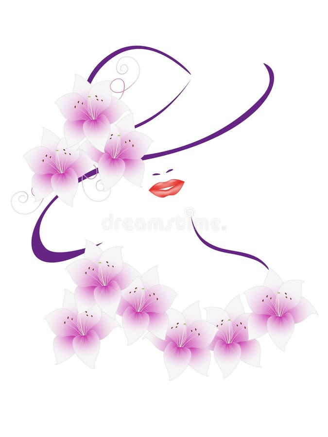 Le portrait d'une fille dans un chapeau avec un lis fleurit illustration libre de droits Le portrait d'une fille dans un chapeau avec un lis fleurit illustration libre de droits