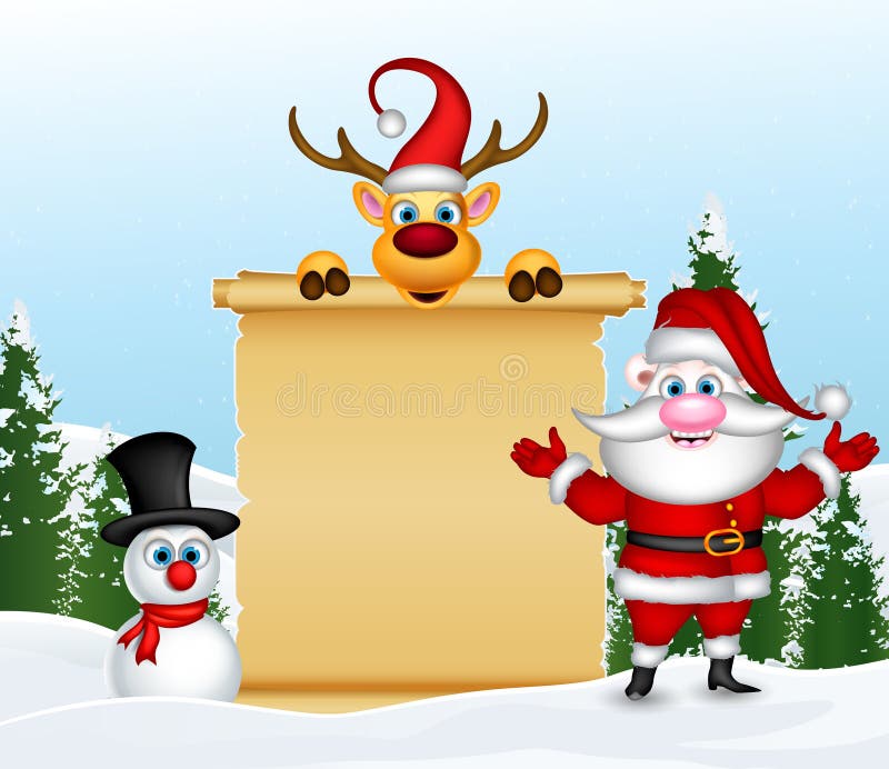 Le père noël avec le renne et le bonhomme de neige avec l'hiver vide de connexion aménagent en parc illustration de vecteur Le père noël avec le renne et le bonhomme de neige avec l'hiver vide de connexion aménagent en parc illustration de vecteur