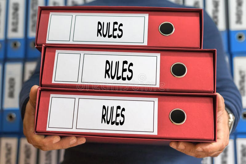 Rules, Rules, Rules concept words. Folder concept. Ring binders. Conceptual Business. Rules, Rules, Rules concept words. Folder concept. Ring binders. Conceptual Business.
