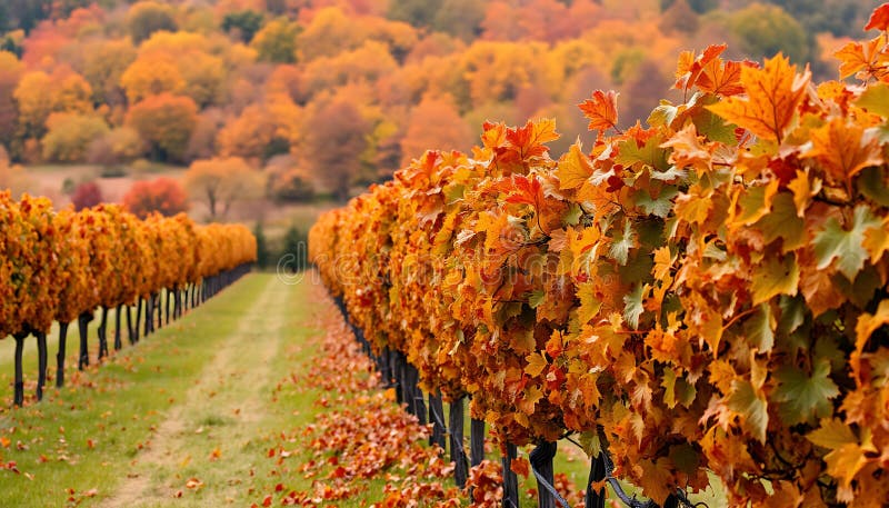 Le righe di vigneto d'autunno cadono di colori fogliari e di bellezza scenica Generative AI royalty illustrazione gratis