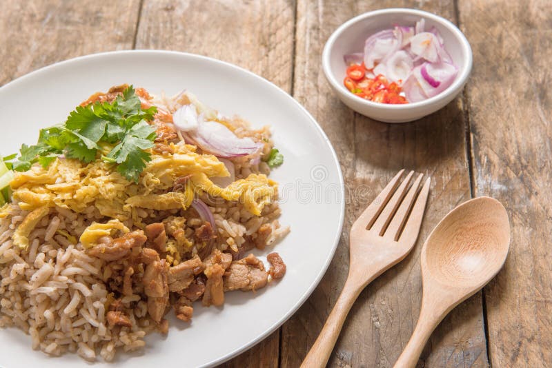 Le riz s'est mélangé à la pâte de crevette, style thaïlandais image libre de droits Le riz s'est mélangé à la pâte de crevette, style thaïlandais image libre de droits