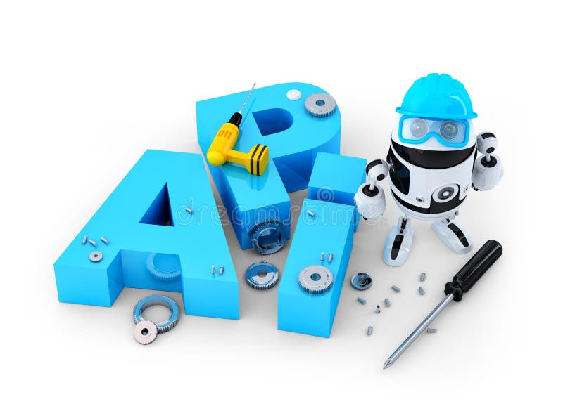 Le robot avec des outils et l'interface de programmation API pour commandes Tempus-link signent. Concept de technologie illustration libre de droits Le robot avec des outils et l'interface de programmation API pour commandes Tempus-link signent. Concept de technologie illustration libre de droits