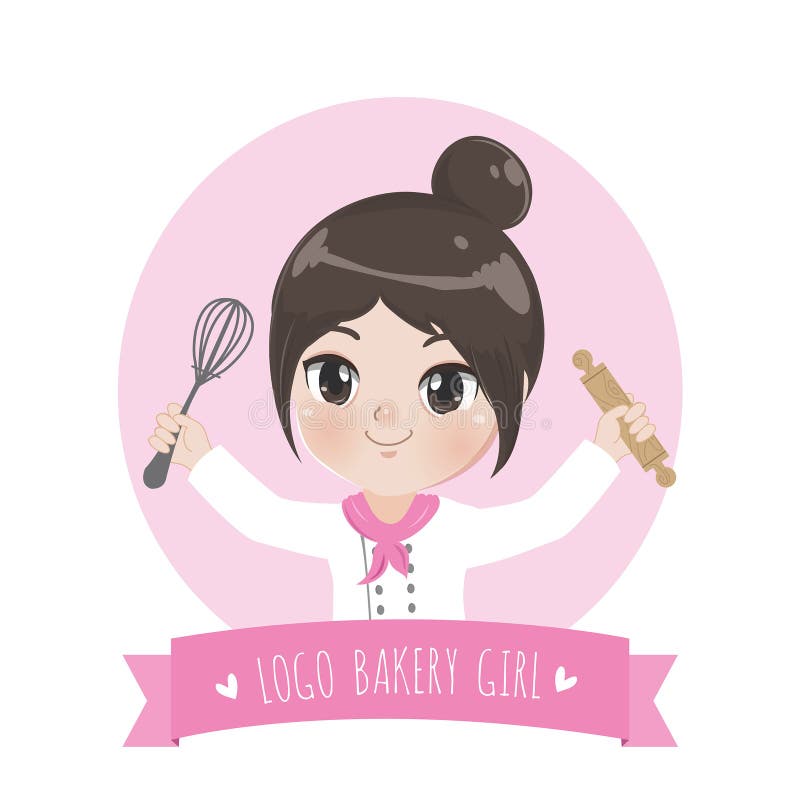 Le rose doux de petit de boulangerie logo de fille illustration stock Le rose doux de petit de boulangerie logo de fille illustration stock