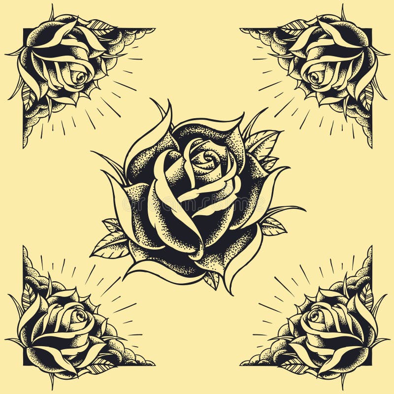 Le rose e la progettazione di stile del tatuaggio della pagina hanno messo 02 illustrazione vettoriale Le rose e la progettazione di stile del tatuaggio della pagina hanno messo 02 illustrazione vettoriale