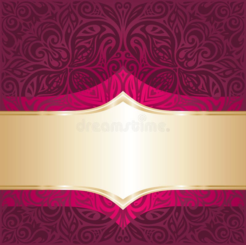 Le rouge floral et l'invitation de luxe d'or conçoivent dans le style à la mode de vintage de mode illustration libre de droits Le rouge floral et l'invitation de luxe d'or conçoivent dans le style à la mode de vintage de mode illustration libre de droits