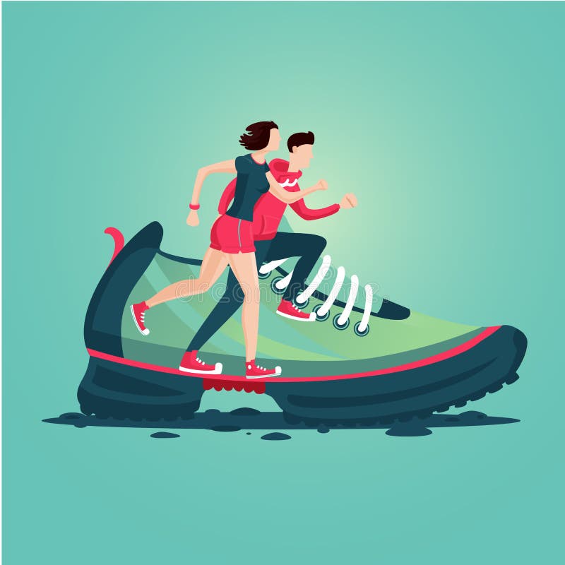 Le scarpe da tennis profilano con eseguire la gente Coppia una gente di sport Illustrazione maratona di vettore di concetto illustrazione vettoriale Le scarpe da tennis profilano con eseguire la gente Coppia una gente di sport Illustrazione maratona di vettore di concetto illustrazione vettoriale