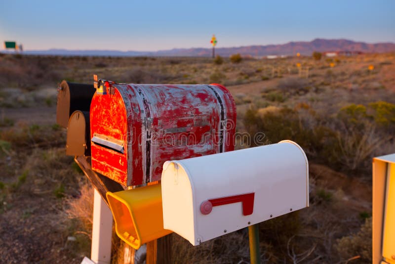 Grunge mail boxes in a row at Arizona desert USA. Grunge mail boxes in a row at Arizona desert USA