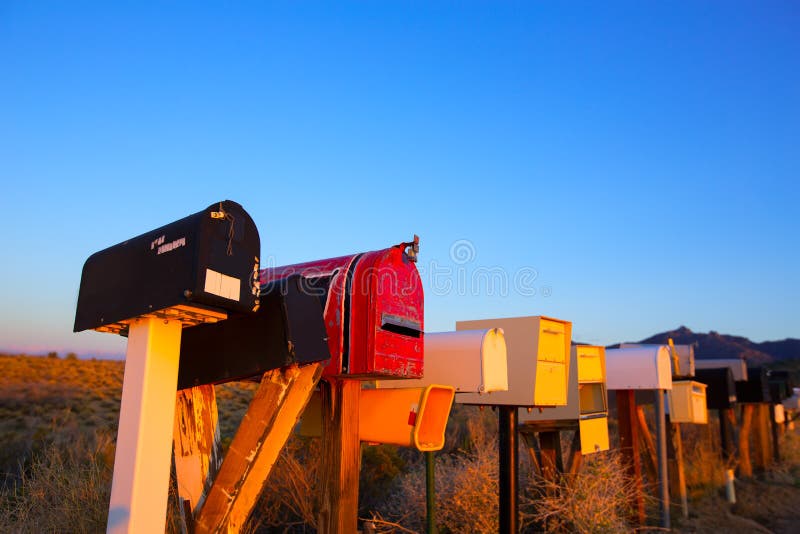 Grunge mail boxes in a row at Arizona desert USA. Grunge mail boxes in a row at Arizona desert USA