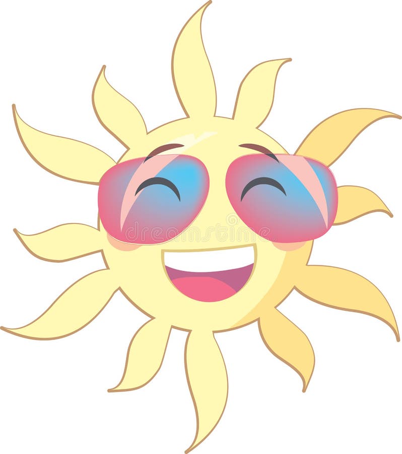 Le soleil d'été avec un visage de sourire utilisant les lunettes de soleil roses illustration stock Le soleil d'été avec un visage de sourire utilisant les lunettes de soleil roses illustration stock