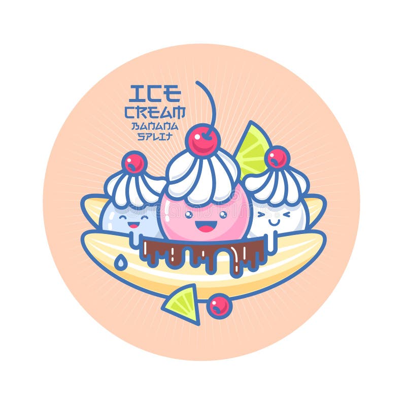 Le style japonais a souri illustration de crème glacée Crème glacée colorée sur une banane illustration stock Le style japonais a souri illustration de crème glacée Crème glacée colorée sur une banane illustration stock