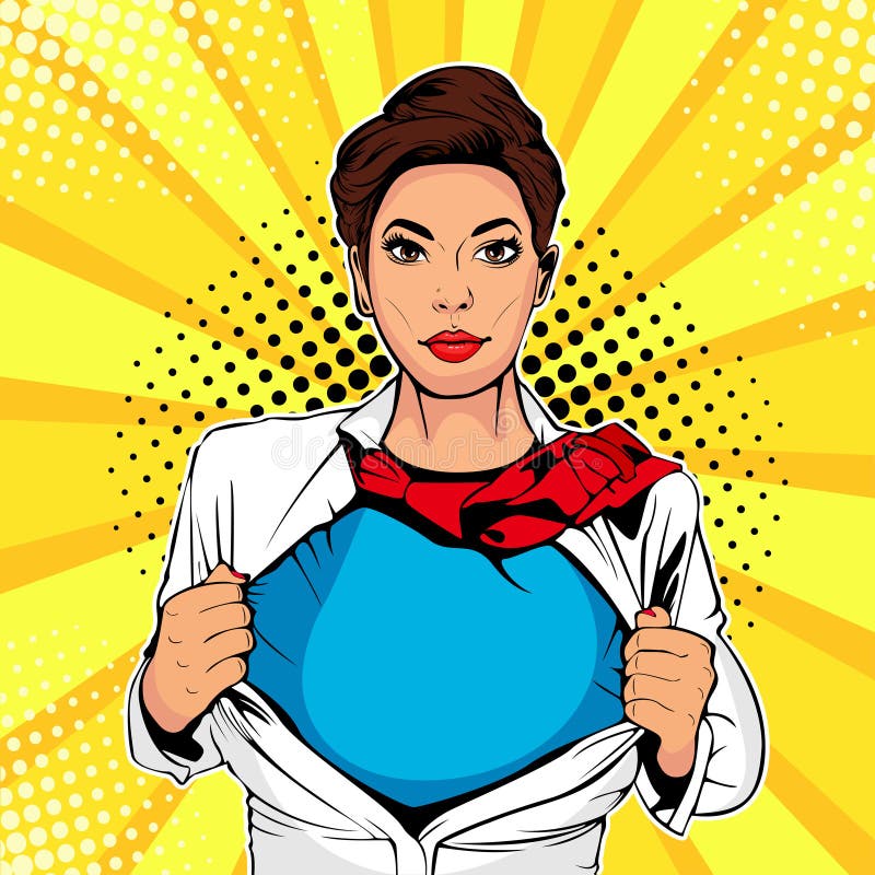 Le super héros féminin d'art de bruit montre le T-shirt de super héros Illustration de vecteur dans le style comique d'art de bru