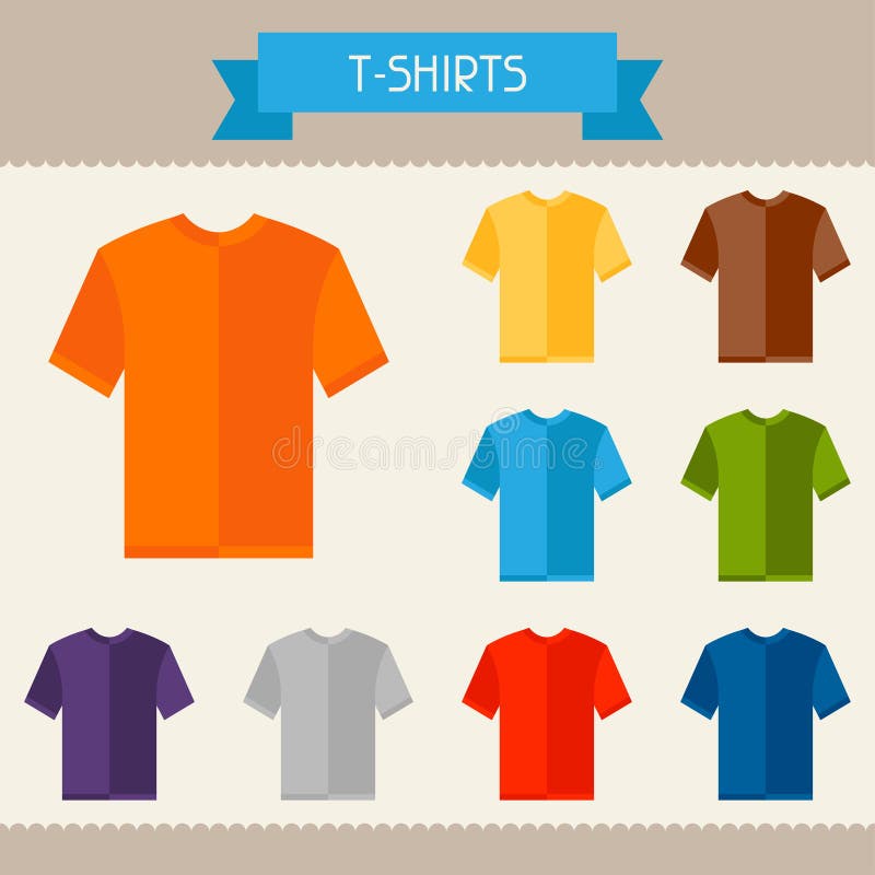 Le T-shirts a coloré des calibres pour votre conception dans l'appartement illustration stock Le T-shirts a coloré des calibres pour votre conception dans l'appartement illustration stock