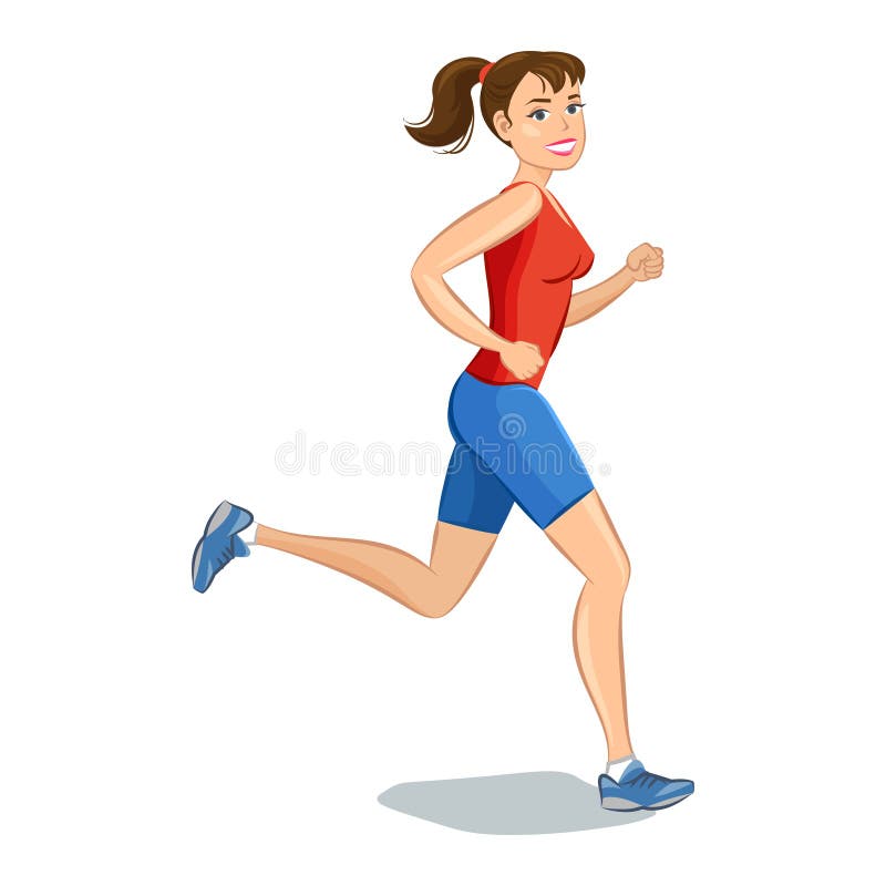 Le tecknad filmflickan som joggar, härlig rinnande kvinna royaltyfri illustrationer