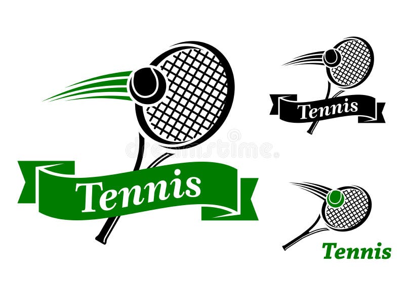 deux raquettes de tennis et balles design plat style avec ruban et texte  tennis icône signe vector illustration isolé sur fond blanc. symboles de la  compétition de jeu de tennis. 3612671 Art