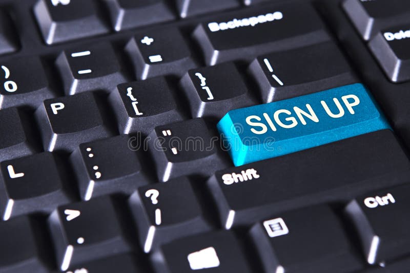 Le texte de s'enregistrent sur le bouton bleu images libres de droits Le texte de s'enregistrent sur le bouton bleu images libres de droits