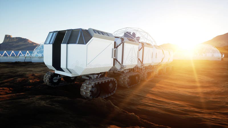 Le transport d'expédition de Mars, trouble le vagabond Base sur la planète étrangère rendu 3d