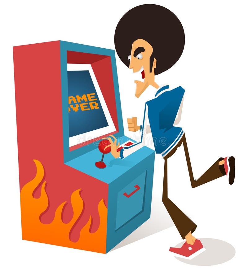 Afro guy plays arcade game. Vector illustration. Afro guy plays arcade game. Vector illustration