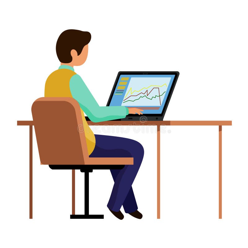 Le Type Dans Les Travaux De Bureau A L Ordinateur Un Homme S Asseyant A Une Table Et Dactylographiant Sur Un Ordinateur Portable Illustration De Vecteur Illustration Du Dactylographiant Type 132557303