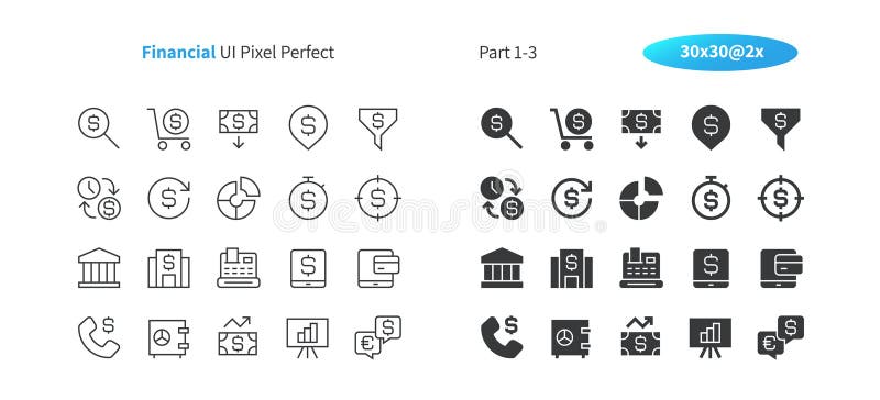 Financial UI Pixel Perfect Well-crafted Vector Thin Line And Solid Icons 30 2x Grid for Web Graphics and Apps. Simple Minimal Pictogram Part 1-3. Financial UI Pixel Perfect Well-crafted Vector Thin Line And Solid Icons 30 2x Grid for Web Graphics and Apps. Simple Minimal Pictogram Part 1-3