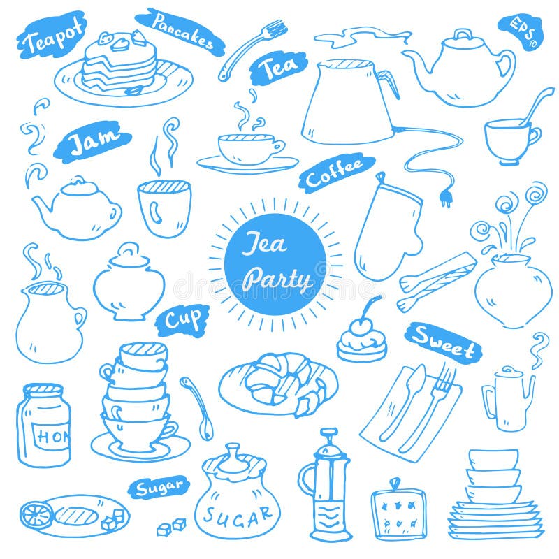 Le vecteur de thé gribouille la collection illustration stock Le vecteur de thé gribouille la collection illustration stock