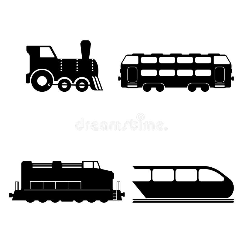 Le vecteur a isolé des silhouettes de trains réglées illustration libre de droits Le vecteur a isolé des silhouettes de trains réglées illustration libre de droits