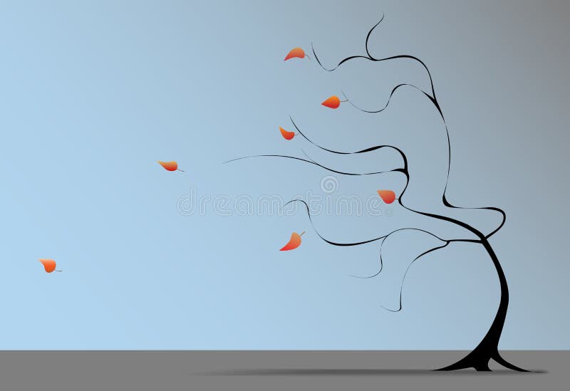 Le vent d'arbre d'automne souffle des lames d'automne illustration libre de droits