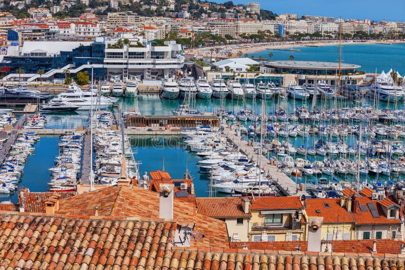 France, Cannes, resort city on French Riviera, yachts and sailboats at Le Vieux Port on Mediterranean Sea. France, Cannes, resort city on French Riviera, yachts and sailboats at Le Vieux Port on Mediterranean Sea