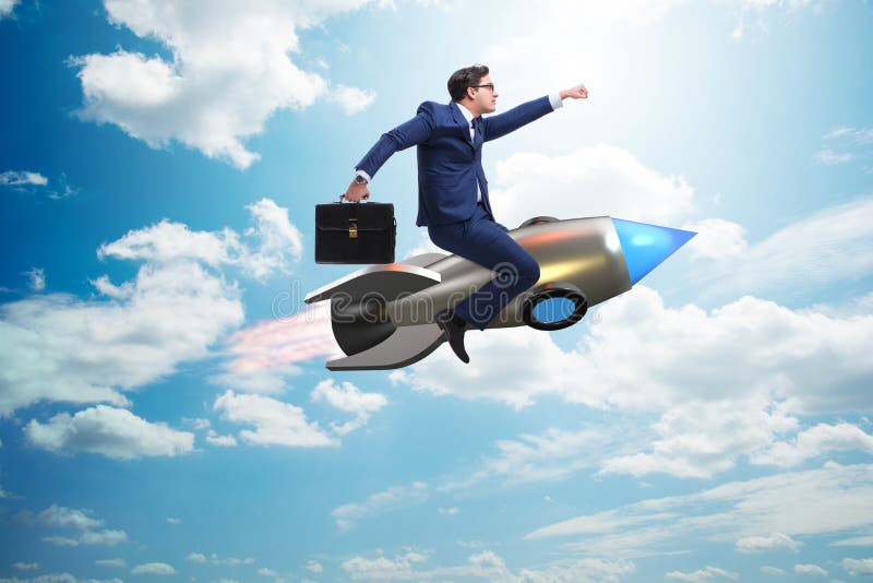 Businessman flying on rocket in business concept. Businessman flying on rocket in business concept