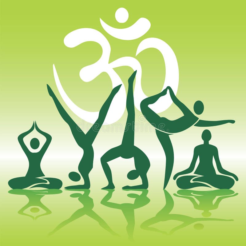 Le yoga place des silhouettes sur le fond vert illustration stock Le yoga place des silhouettes sur le fond vert illustration stock
