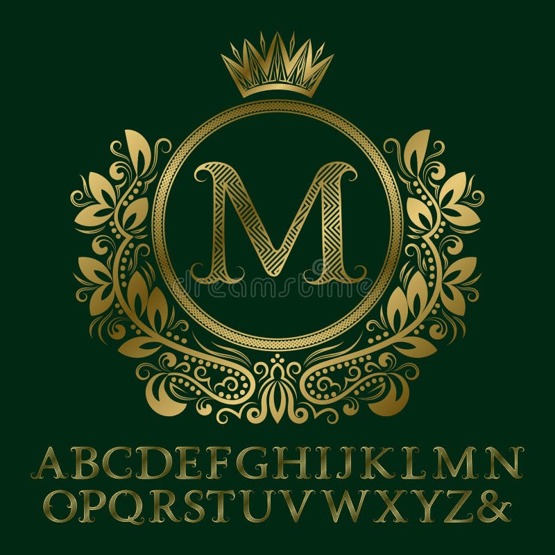 Le zigzag a barré des lettres d'or et le monogramme initial dans le manteau des bras forment avec la couronne Kit élégant de poli illustration stock Le zigzag a barré des lettres d'or et le monogramme initial dans le manteau des bras forment avec la couronne Kit élégant de poli illustration stock