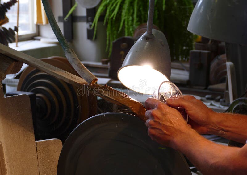Lead glass grinding stock image. Image of bohemian, craftsman 99192181
